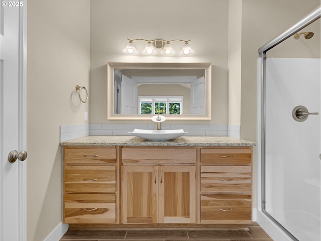 293 W Kershul Cir, Gearhart, OR 97138 - full bath with a shower stall, vanity, and wood finished floors