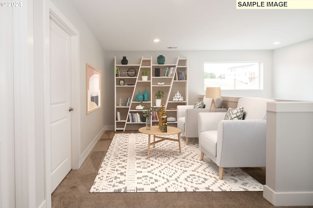 living area with carpet flooring