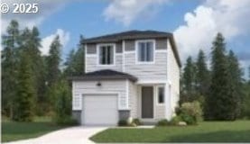 view of front facade featuring a garage and a front yard