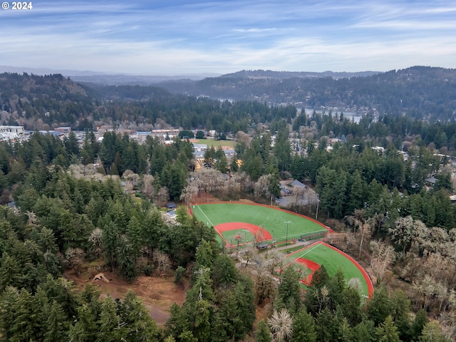 5010 Park Bluff Pl, Lake Oswego, OR 97035 - aerial overview of property's location with property parcel outlined and a mountainous background