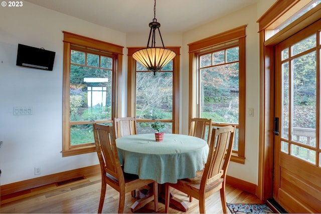 dining room with light hardwood / wood-style floors