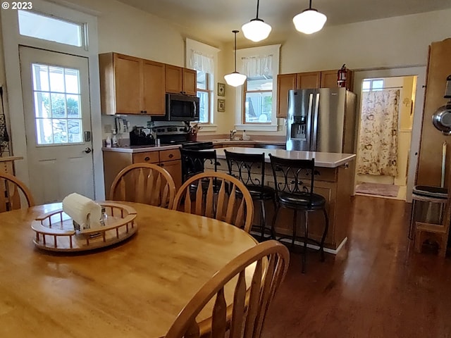 206 NE Front St, Prairie City, OR 97869 - dining area with sink and dark hardwood / wood-style floors