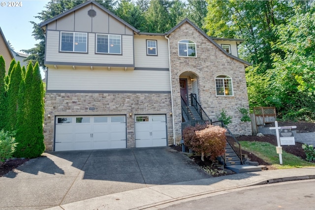 view of front of property with a garage