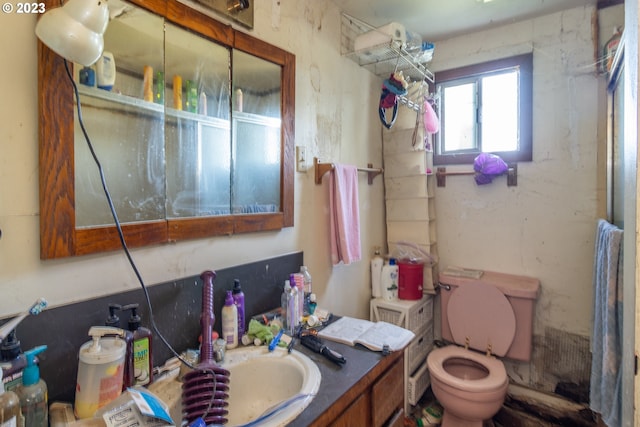 bathroom featuring toilet and large vanity