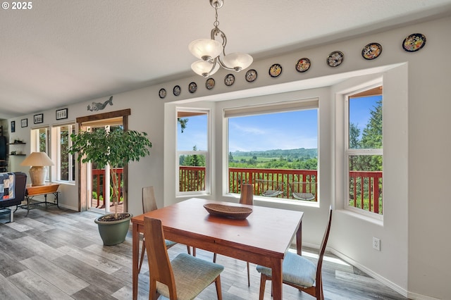 38225 Hiagua Ln N, Nehalem, OR 97131 - dining room featuring a chandelier, wood finished floors, and a textured ceiling