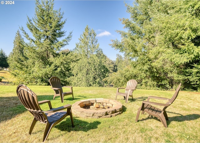 view of yard with a fire pit