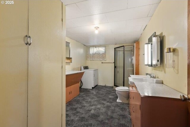 2107 Cove Ave, La Grande, OR 97850 - full bath featuring vanity, a stall shower, and washer and clothes dryer