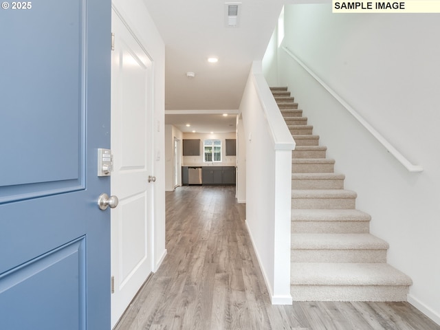 5506 NE 66th Pl, Vancouver, WA 98661 - entryway with baseboards, stairs, recessed lighting, and wood finished floors