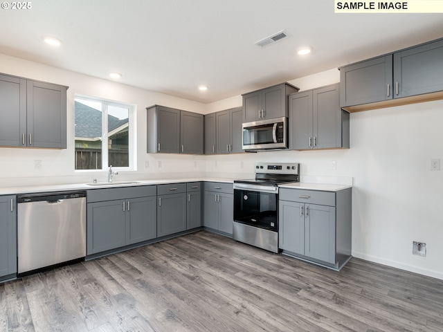 5506 NE 66th Pl, Vancouver, WA 98661 - kitchen with a sink, stainless steel appliances, gray cabinetry, and visible vents