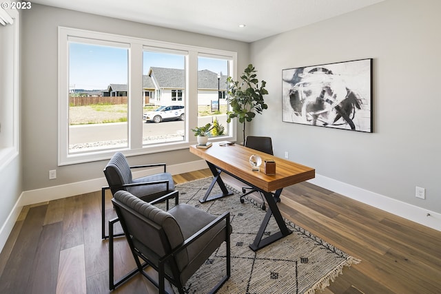 office area with dark hardwood / wood-style floors