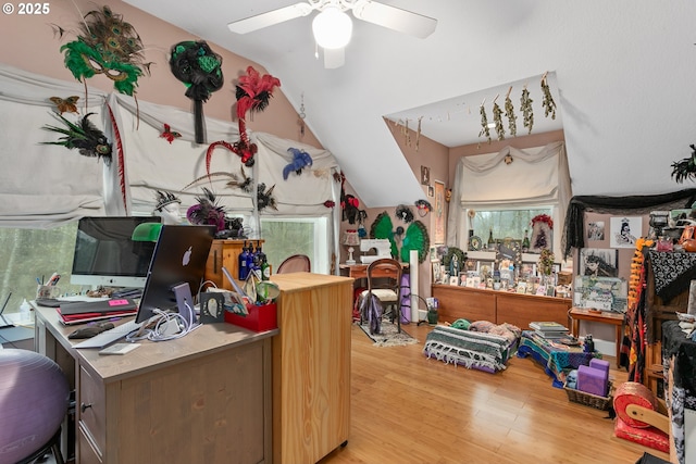 11215 NE 359th St, La Center, WA 98629 - office with wood finished floors, ceiling fan, healthy amount of natural light, and vaulted ceiling