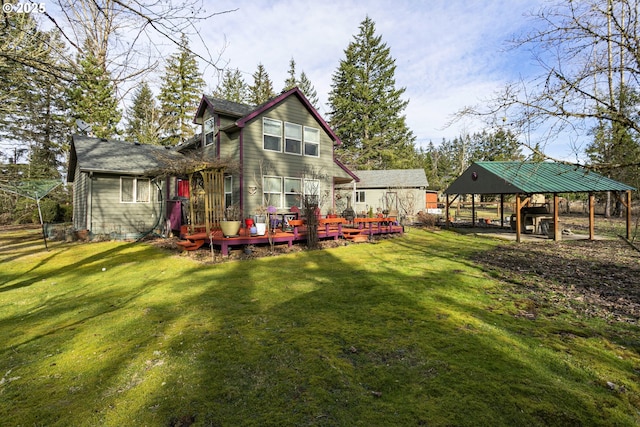 11215 NE 359th St, La Center, WA 98629 - rear view of house with a lawn, a gazebo, and a wooden deck