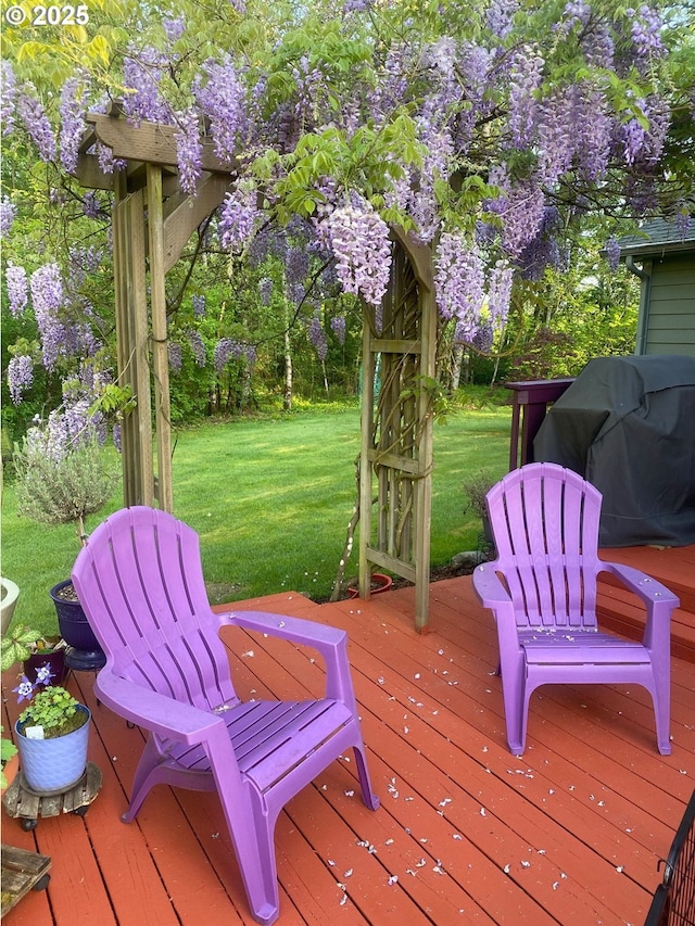 11215 NE 359th St, La Center, WA 98629 - wooden deck featuring a yard and a grill