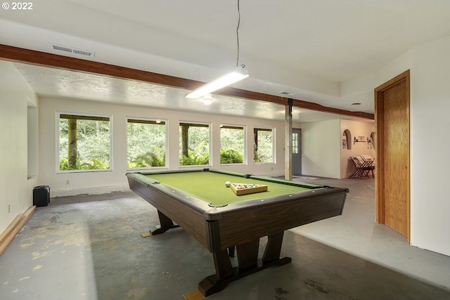 recreation room with concrete floors and billiards