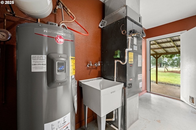 utility room with sink and electric water heater