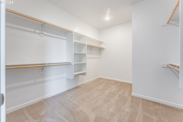 walk in closet with light carpet