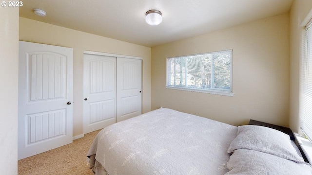 carpeted bedroom featuring a closet