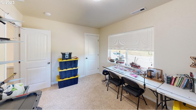 view of carpeted home office