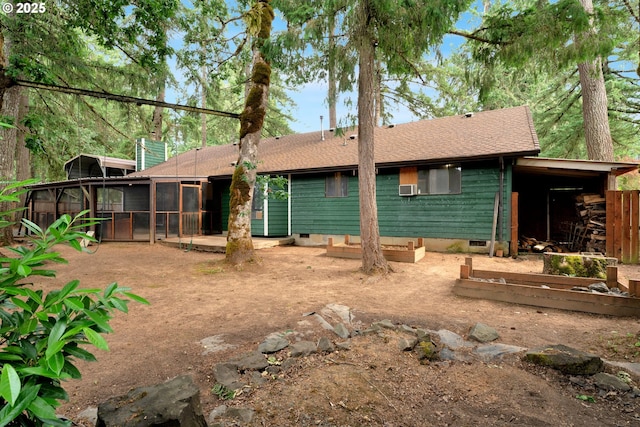 25191 Berry Ln, Veneta, OR 97487 - rear view of house with a sunroom, a garden, crawl space, and a shingled roof