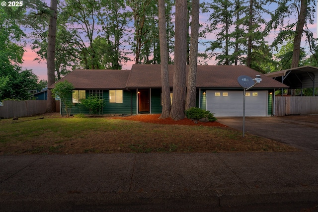 25191 Berry Ln, Veneta, OR 97487 - view of front of home featuring driveway, a garage, a carport, and a shingled roof