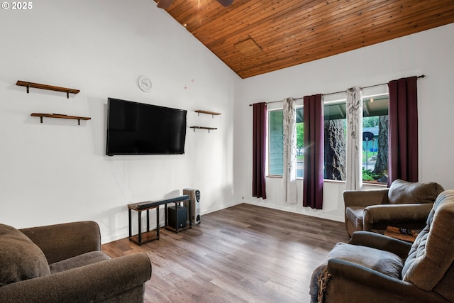 25191 Berry Ln, Veneta, OR 97487 - living room with wood ceiling, high vaulted ceiling, and wood finished floors