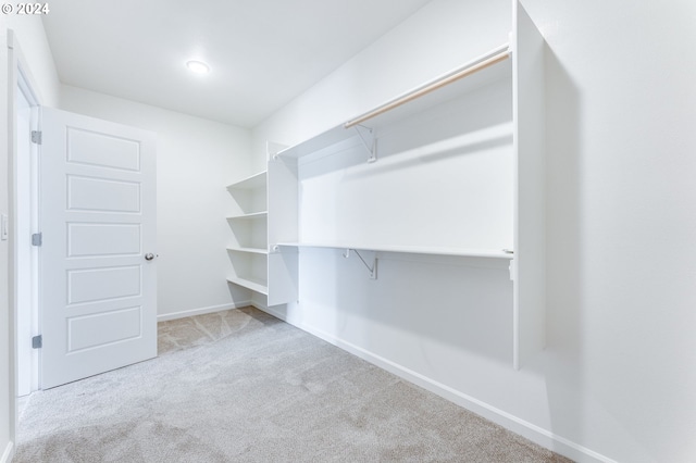 walk in closet with light carpet