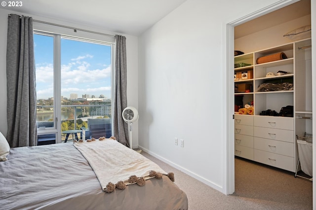 bedroom with light colored carpet