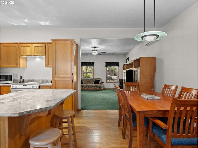 65679 E Alpine Way, Rhododendron, OR 97049 - dining room featuring light wood-style floors, recessed lighting, and ceiling fan