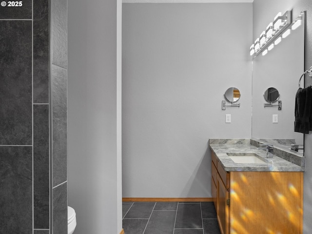 65679 E Alpine Way, Rhododendron, OR 97049 - bathroom with toilet, baseboards, tile patterned flooring, and vanity