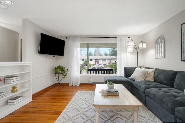 living room with hardwood / wood-style floors