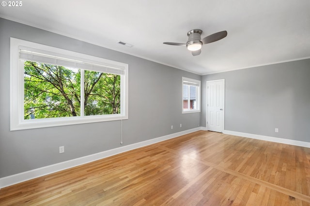 420 S State St, Lake Oswego, OR 97034 - empty room featuring light wood-style floors, ceiling fan, and ornamental molding