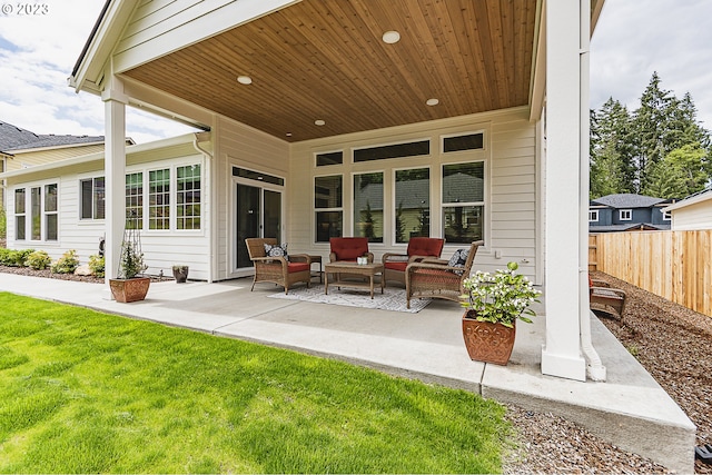 view of terrace featuring an outdoor living space