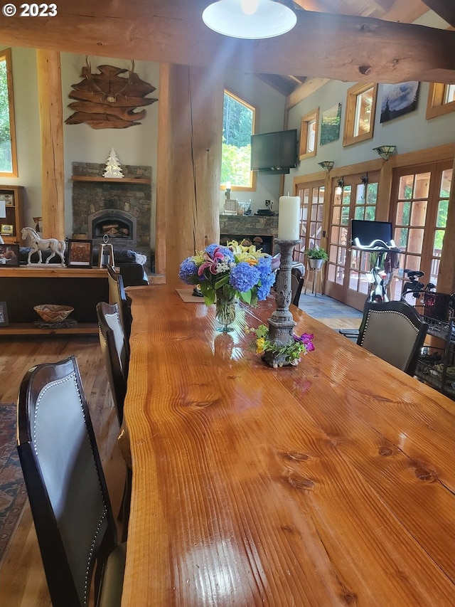 dining area featuring hardwood / wood-style floors and french doors