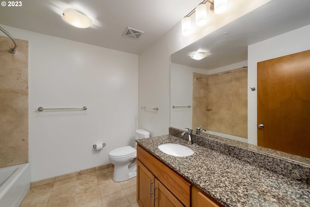 full bathroom featuring tile floors, toilet, bathing tub / shower combination, and vanity