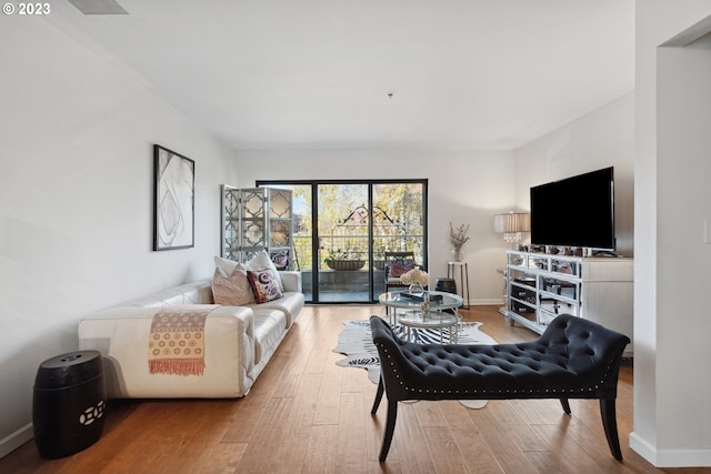 living room with light hardwood / wood-style flooring