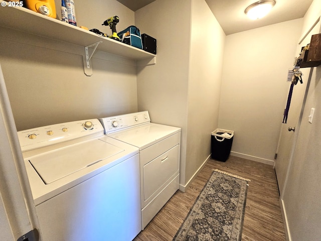 731 NE 11th St, Hermiston, OR 97838 - laundry room with washer and dryer, light wood-type flooring, and baseboards