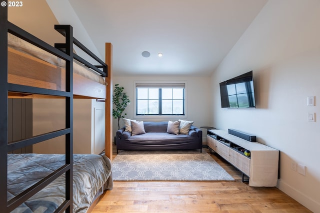 33723 Van Duyn Rd, Eugene, OR 97408 - bedroom with vaulted ceiling, light wood-style flooring, baseboards, and recessed lighting