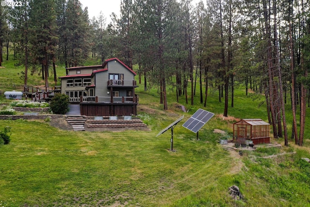 view of yard with a wooden deck