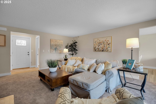 living room featuring a textured ceiling