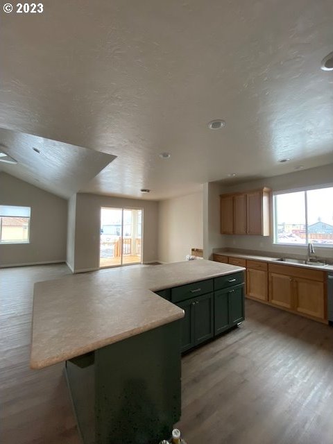 223 N Johnson St, Prairie City, OR 97869 - kitchen with light wood-style flooring, healthy amount of natural light, a center island, light countertops, and recessed lighting