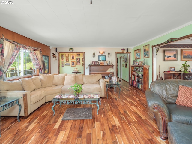 living room featuring dark hardwood / wood-style flooring