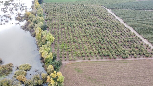 aerial view featuring a rural view and a water view