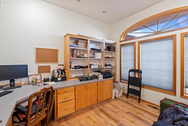 office area featuring light hardwood / wood-style floors