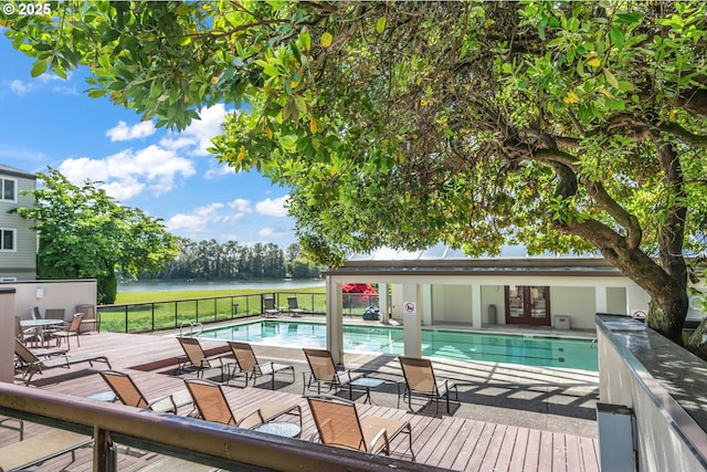 5250 S Landing Dr Unit 111B1, Portland, OR 97239 - deck with a water view, a community pool, and a patio area