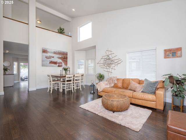 living room featuring dark hardwood / wood-style flooring and plenty of natural light