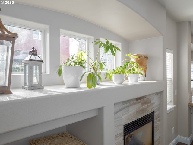 room details featuring a fireplace