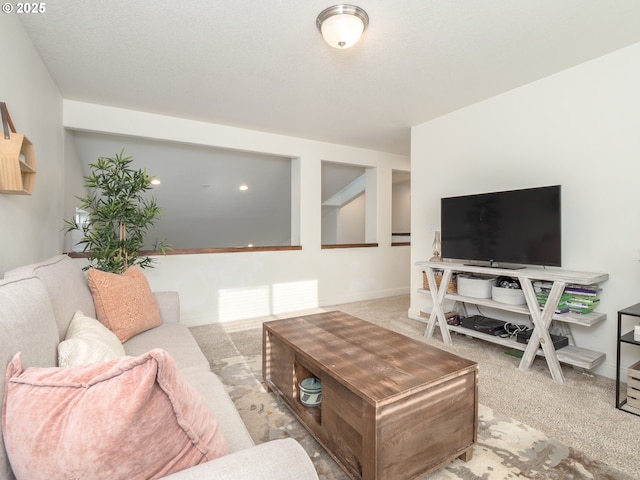 living room featuring light colored carpet