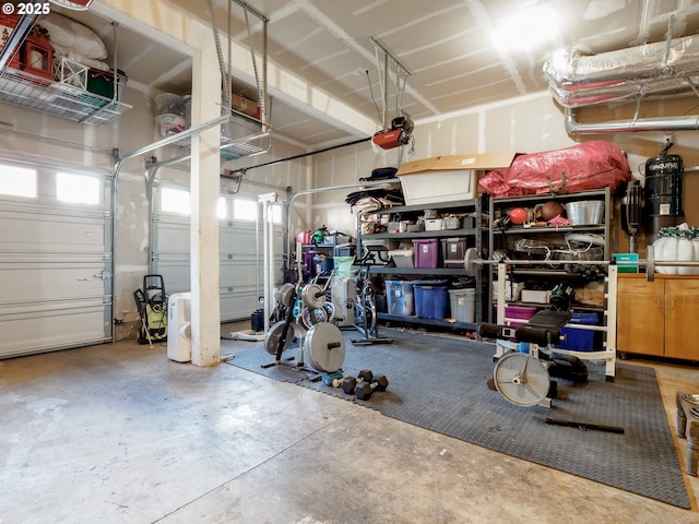 garage with a garage door opener