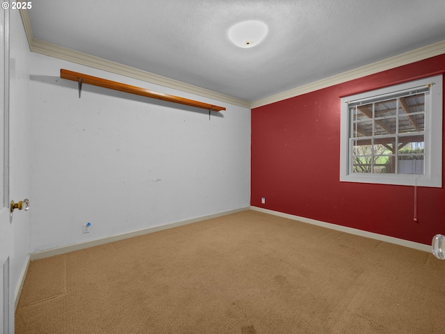 510 SE Shafford St, Estacada, OR 97023 - empty room featuring a textured ceiling, carpet flooring, baseboards, and ornamental molding