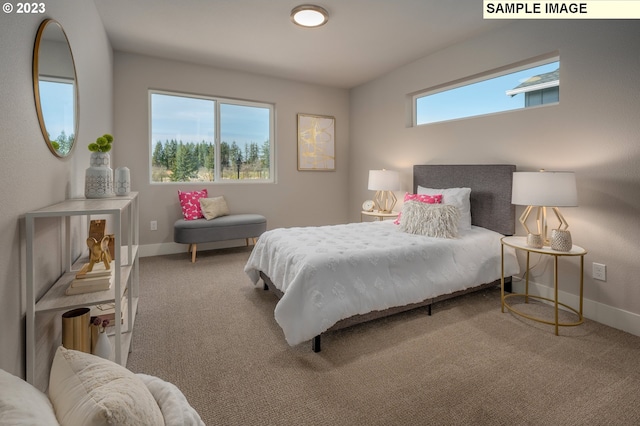 carpeted bedroom featuring multiple windows